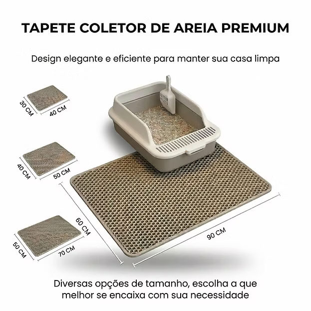 Tapete Coletor de Areia para Gatos 2 Camadas Impermeável Antiderrapante