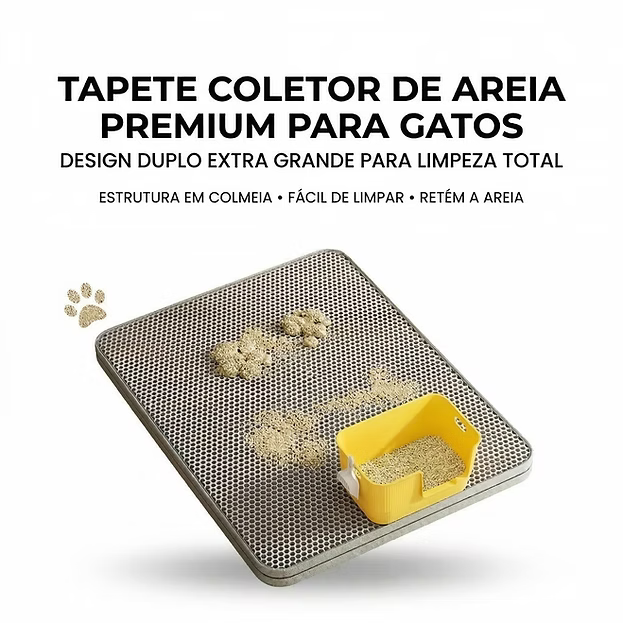 Tapete Coletor de Areia para Gatos 2 Camadas Impermeável Antiderrapante