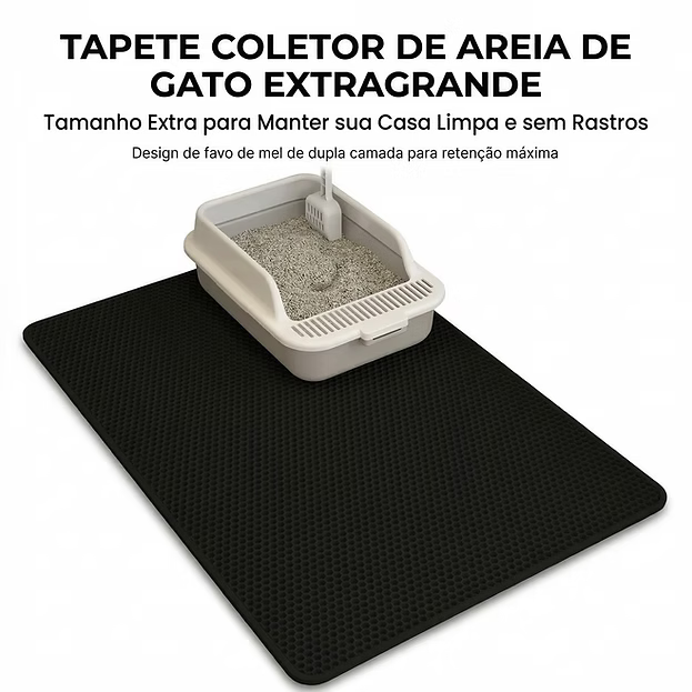 Tapete Coletor de Areia para Gatos 2 Camadas Impermeável Antiderrapante