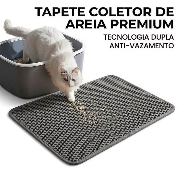Tapete Coletor de Areia para Gatos 2 Camadas Impermeável Antiderrapante