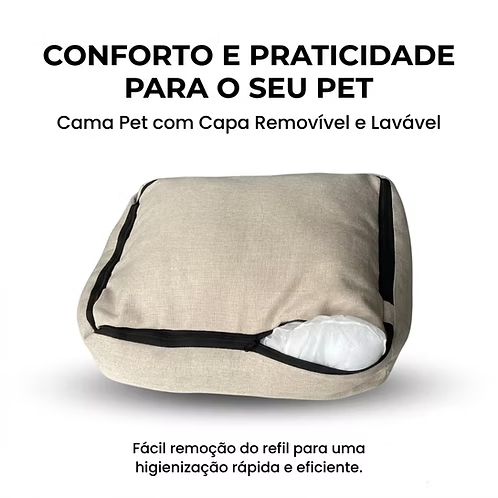 Cama Pet Luxo Suede ou Linho Lavável com Zíper Confortável