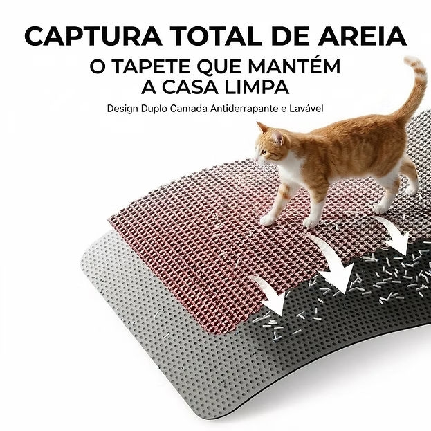 Tapete Coletor de Areia para Gatos 2 Camadas Impermeável Antiderrapante