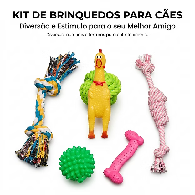 Kit Brinquedos Mordedores para Cachorro Filhote Anti-stress