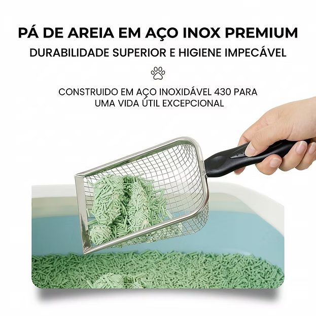 Pá para Areia de Gato em Aço Inox com Peneiração Rápida