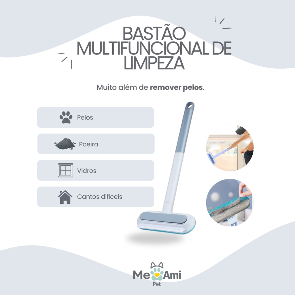 Bastão Removedor de Pelos para Pets Reutilizável Dupla Face