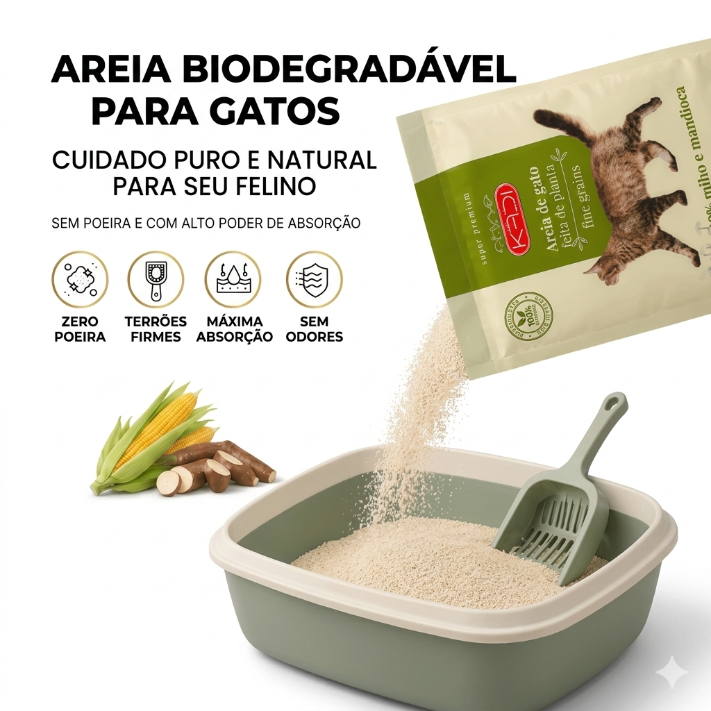 Areia Higiênica Vegetal para Gatos Kadi Super Premium 4kg