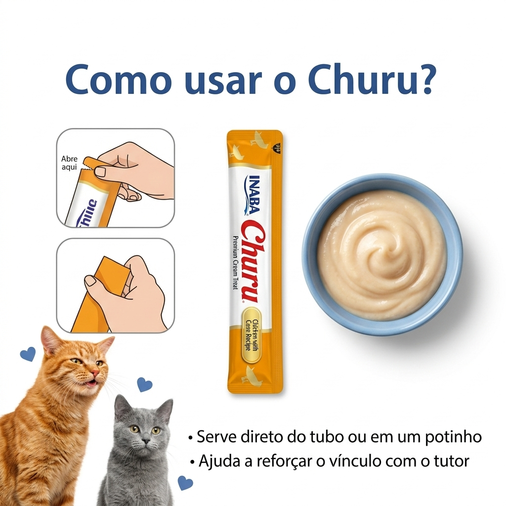 Petisco Cremoso Churu para Gatos - 4 Tubos Vários Sabores Original