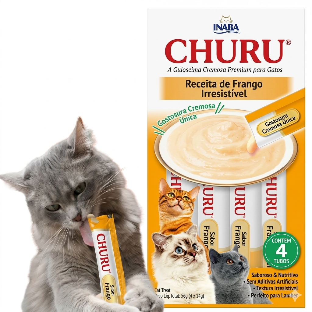 Petisco Cremoso Churu para Gatos - 4 Tubos Vários Sabores Original