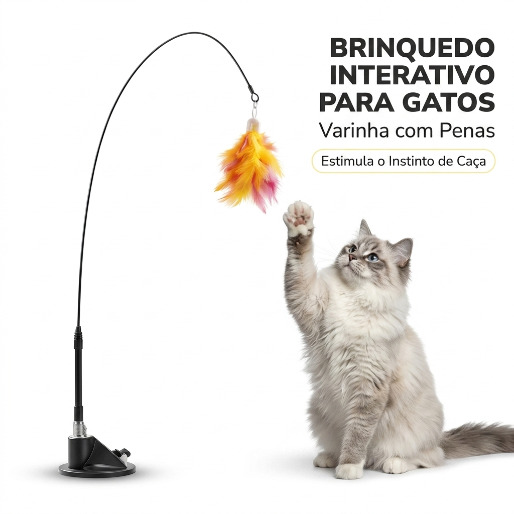 Brinquedo Interativo para Gatos com Ventosa e Vara Flexível