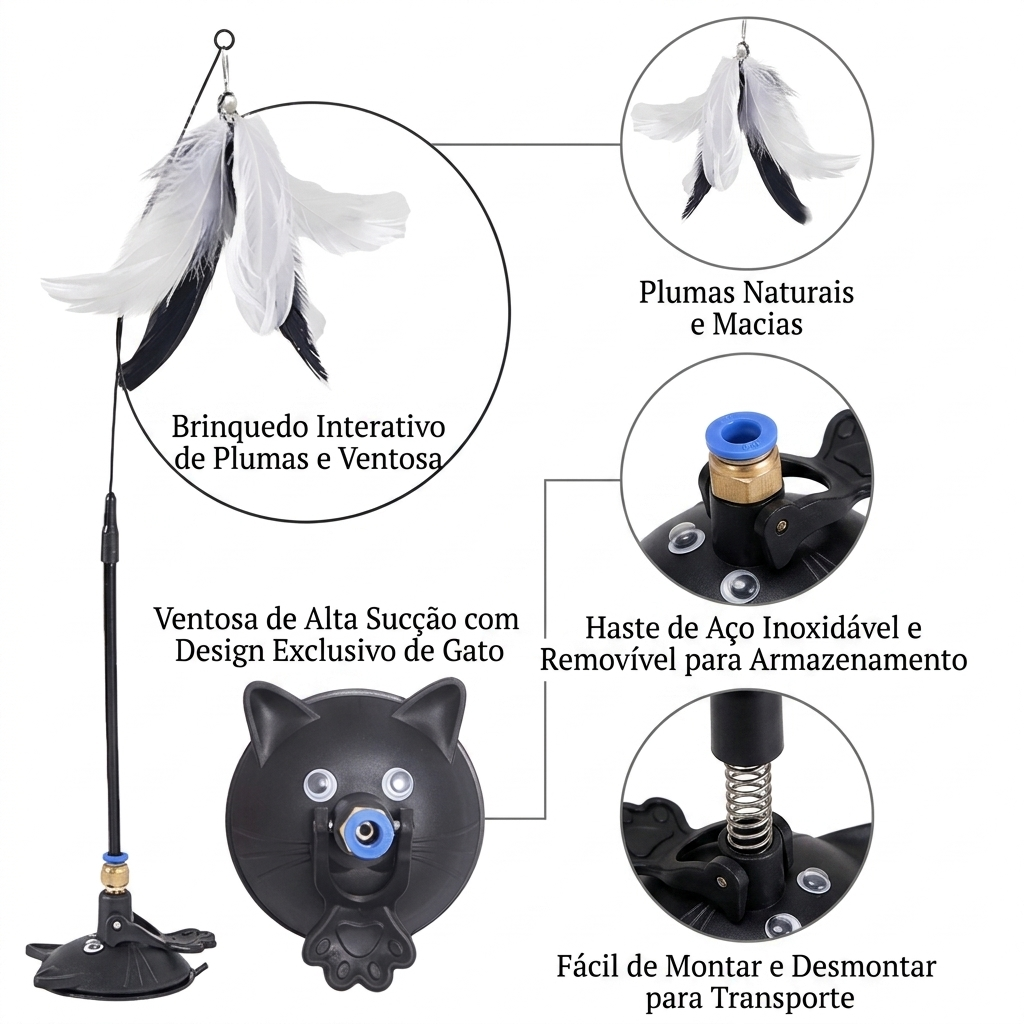 Brinquedo Interativo para Gatos com Ventosa e Vara Flexível