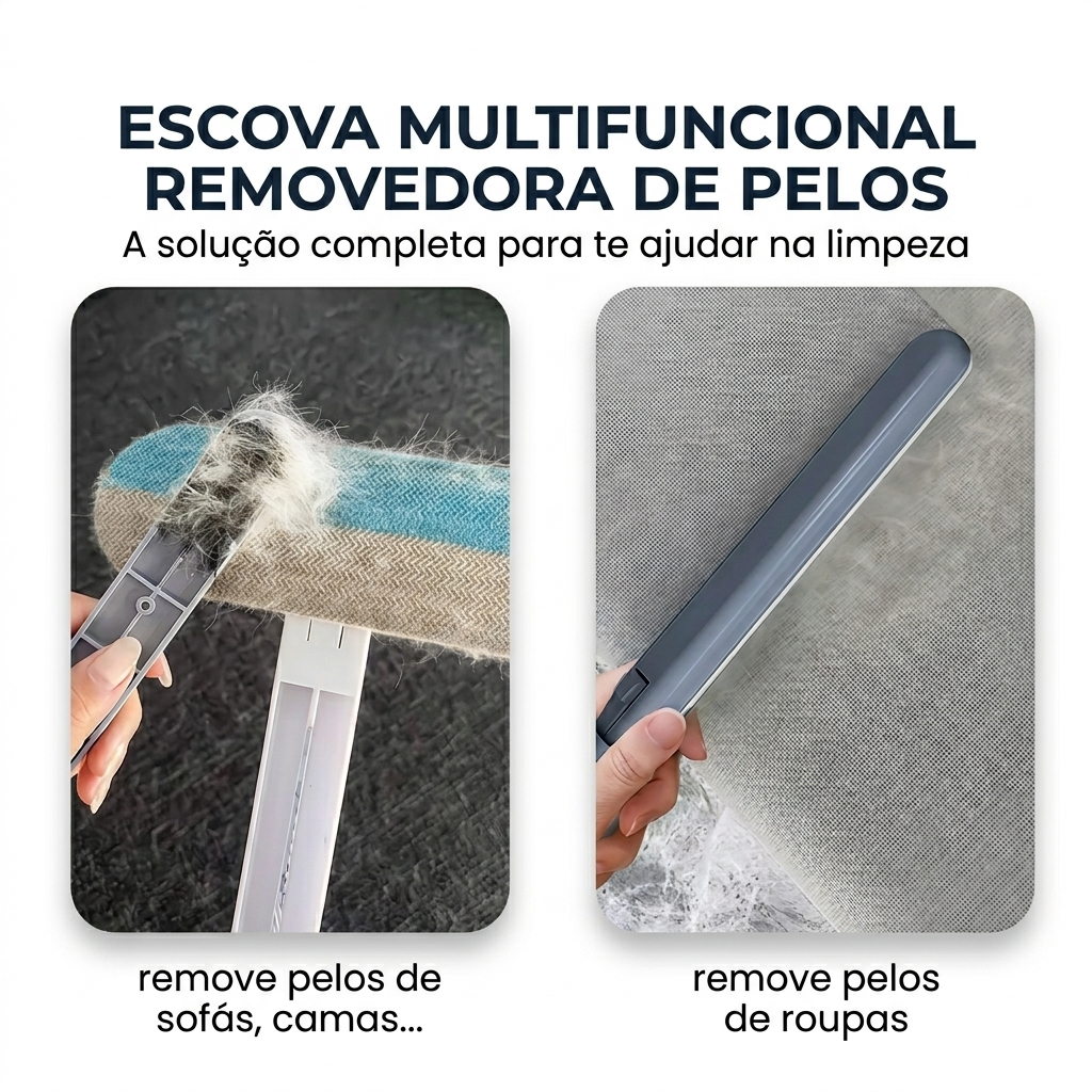 Escova Removedora de Pelos para Pets Reutilizável Dupla Face