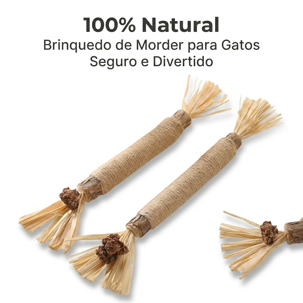 Bastão Mordedor Natural para Gatos Anti Estresse e Limpeza Dental