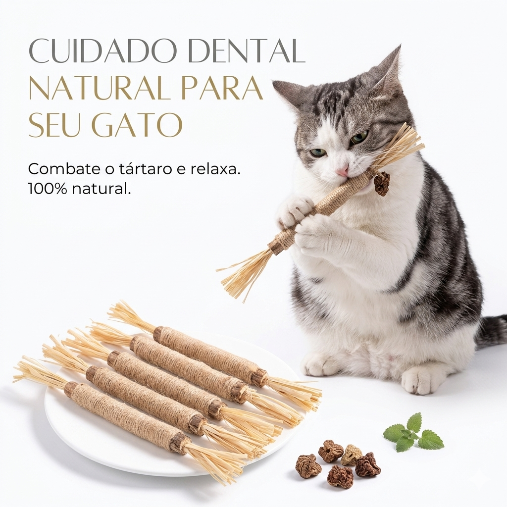 Bastão Mordedor Natural para Gatos Anti Estresse e Limpeza Dental