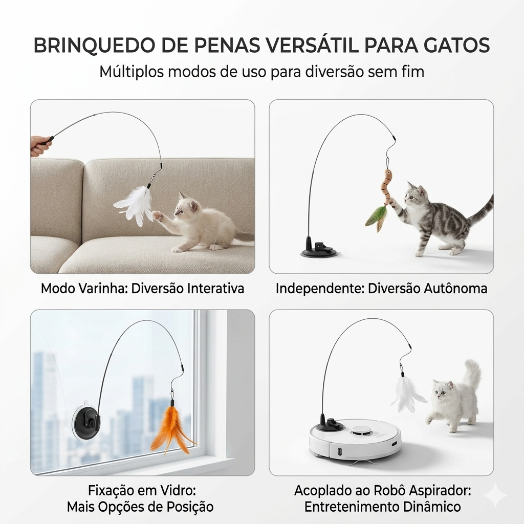 Brinquedo Interativo para Gatos com Ventosa e Vara Flexível