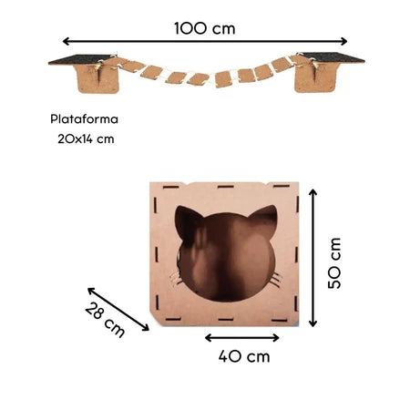 Playground para Gatos de Parede com Nicho Ponte e Prateleiras 8 Peças