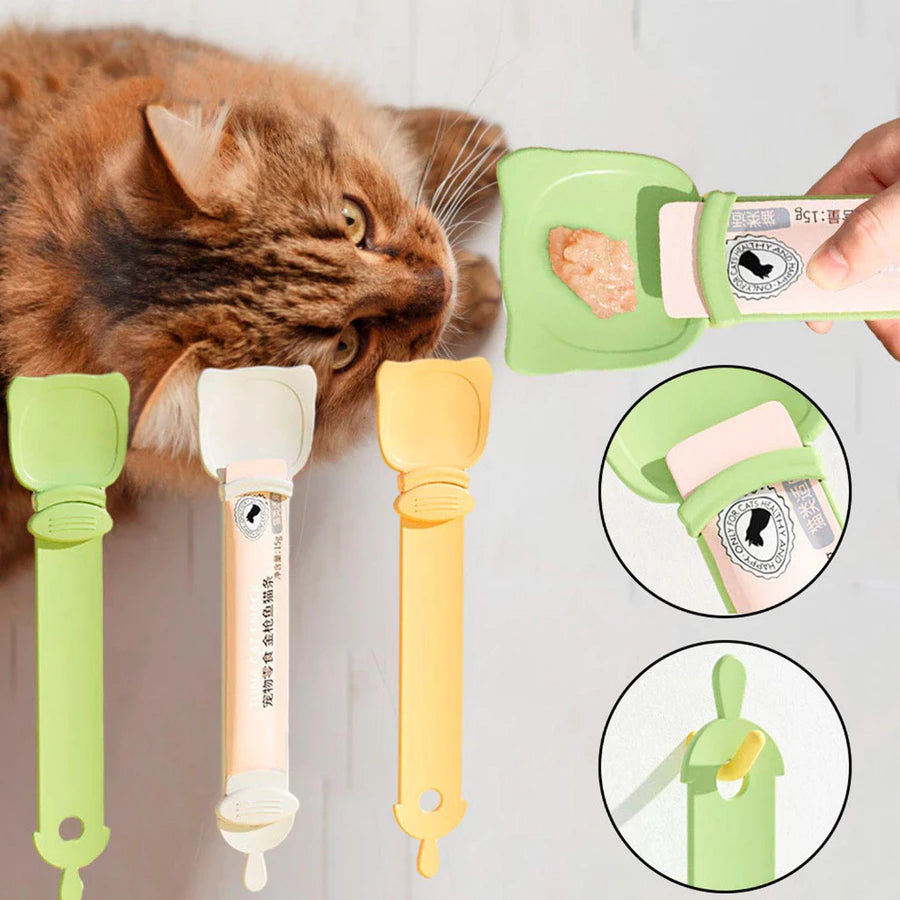 Colher Espremedora para Petisco Churu Alimentador de Sachê para Gatos