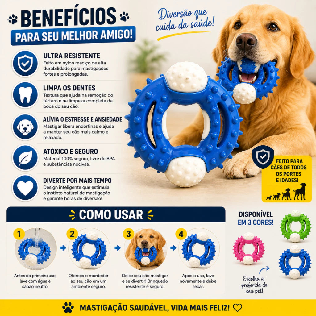 Mordedor Super Resistente para Cães em Nylon Maciço | Limpeza dos Dentes e Antiestresse