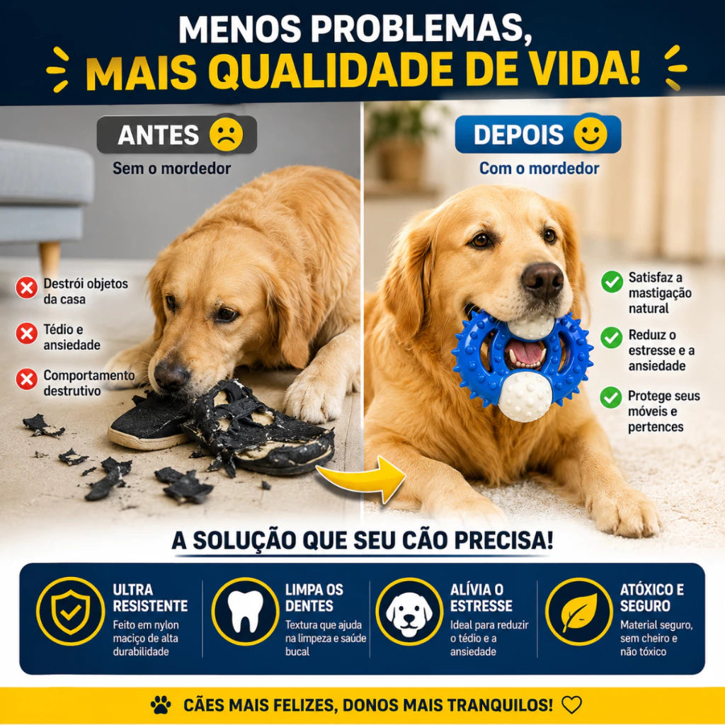 Mordedor Super Resistente para Cães em Nylon Maciço | Limpeza dos Dentes e Antiestresse