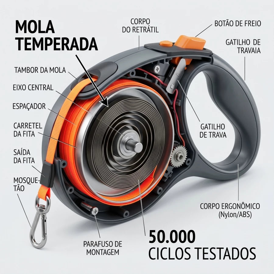 Guia Retrátil para Cachorro e Gato 5 metros Automática em Nylon