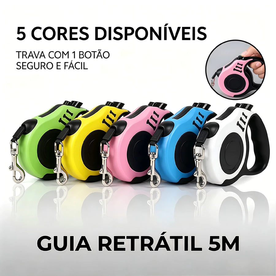 Guia Retrátil para Cachorro e Gato 5 metros Automática em Nylon