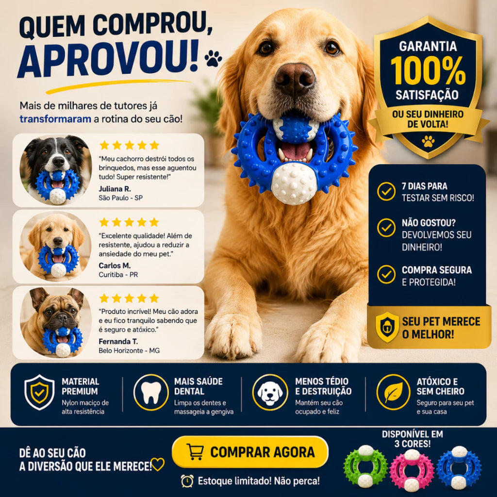 Mordedor Super Resistente para Cães em Nylon Maciço | Limpeza dos Dentes e Antiestresse