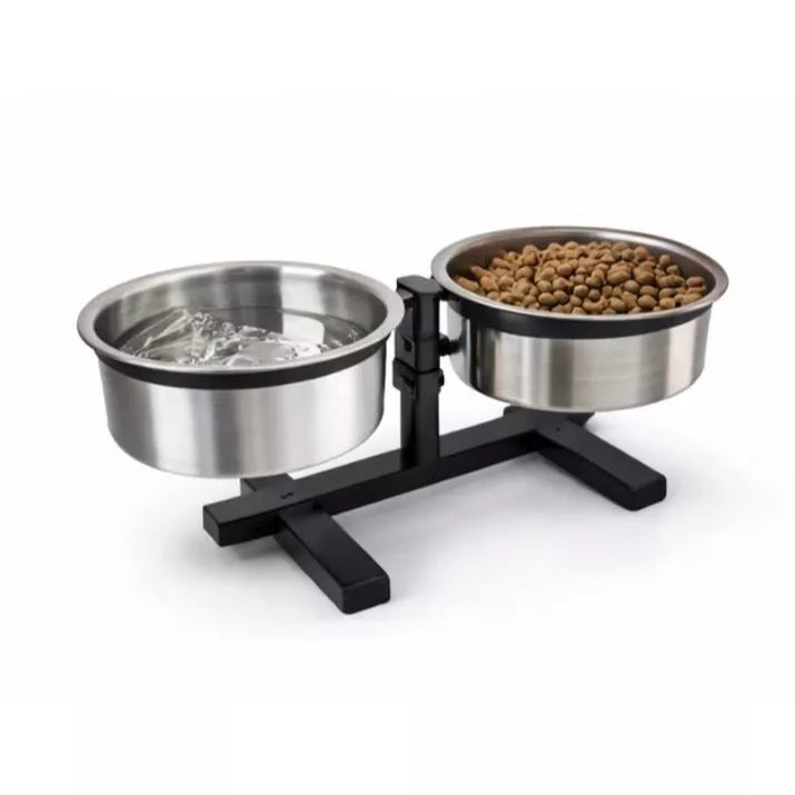 Comedouro Elevado Duplo Ajustável para Cães e Gatos em Alumínio