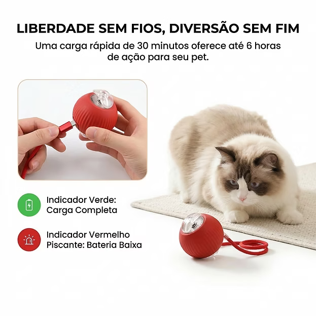 Bola Inteligente Interativa para Pets Recarregável USB