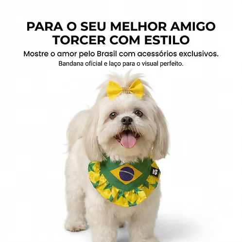 Bandana Pet Copa Brasil com Laço para Cachorro e Gato