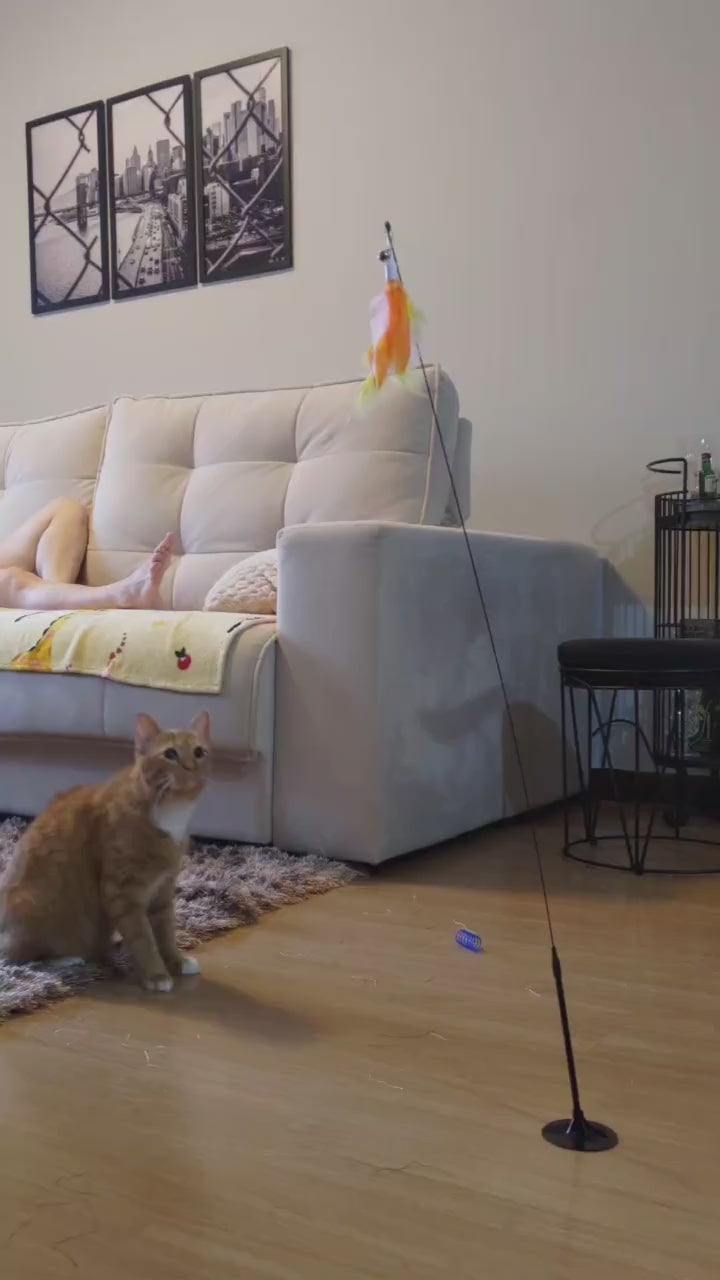 Brinquedo Interativo para Gatos com Ventosa e Vara Flexível